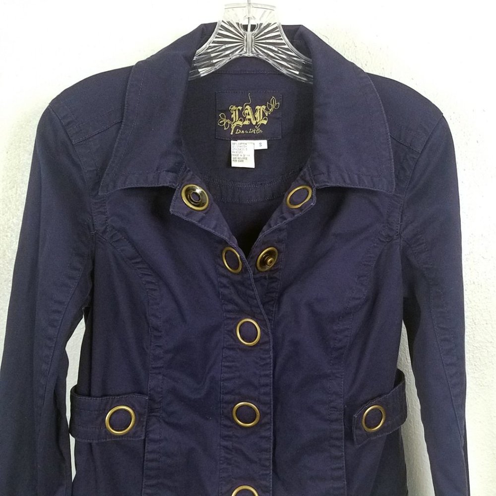 Live A Little L.A.L. Navy Blue Brass Women's Coat Street Moto Jacket - Picture 2 of 8